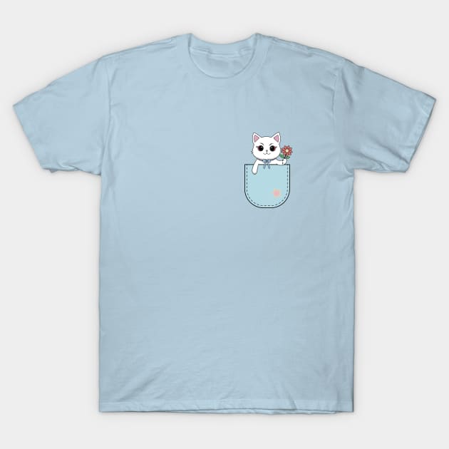 Pocket Cat With Flower T-Shirt by Starry Axis